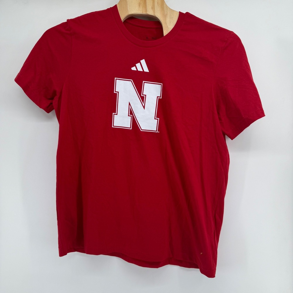 Adidas Nebraska Cornhuskers Big N Logo Red‎ TShirt Mens XL NWT